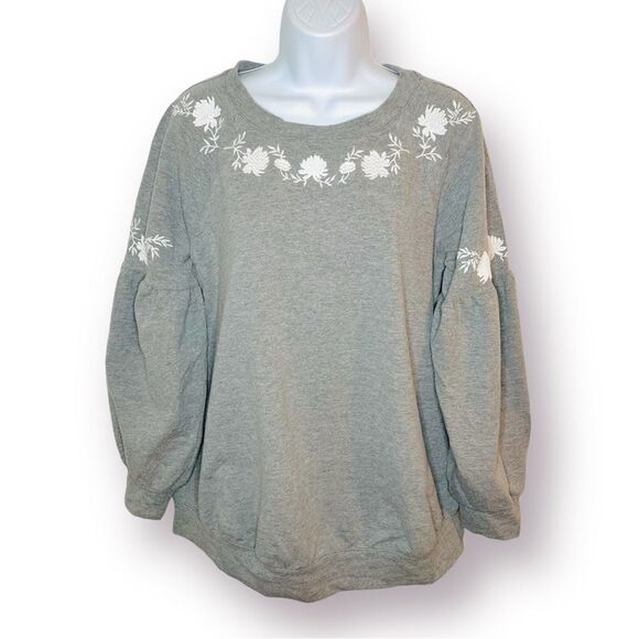 Isabel Maternity by Ingrid & Isabel Floral Embroidered Yoke Sweatshirt Grey M - Picture 1 of 9